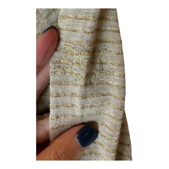 Zadig & Voltaire Shirt Women Medium Gold Metallic Striped Cecilia Henley‎ Tee - Picture 6 of 12